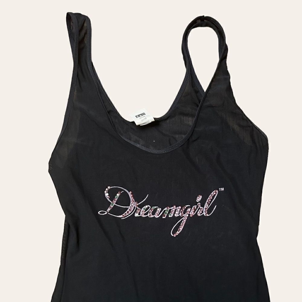 Micro Mesh Dream Girl Rhinestone Black Tank Top - Picture 3 of 7